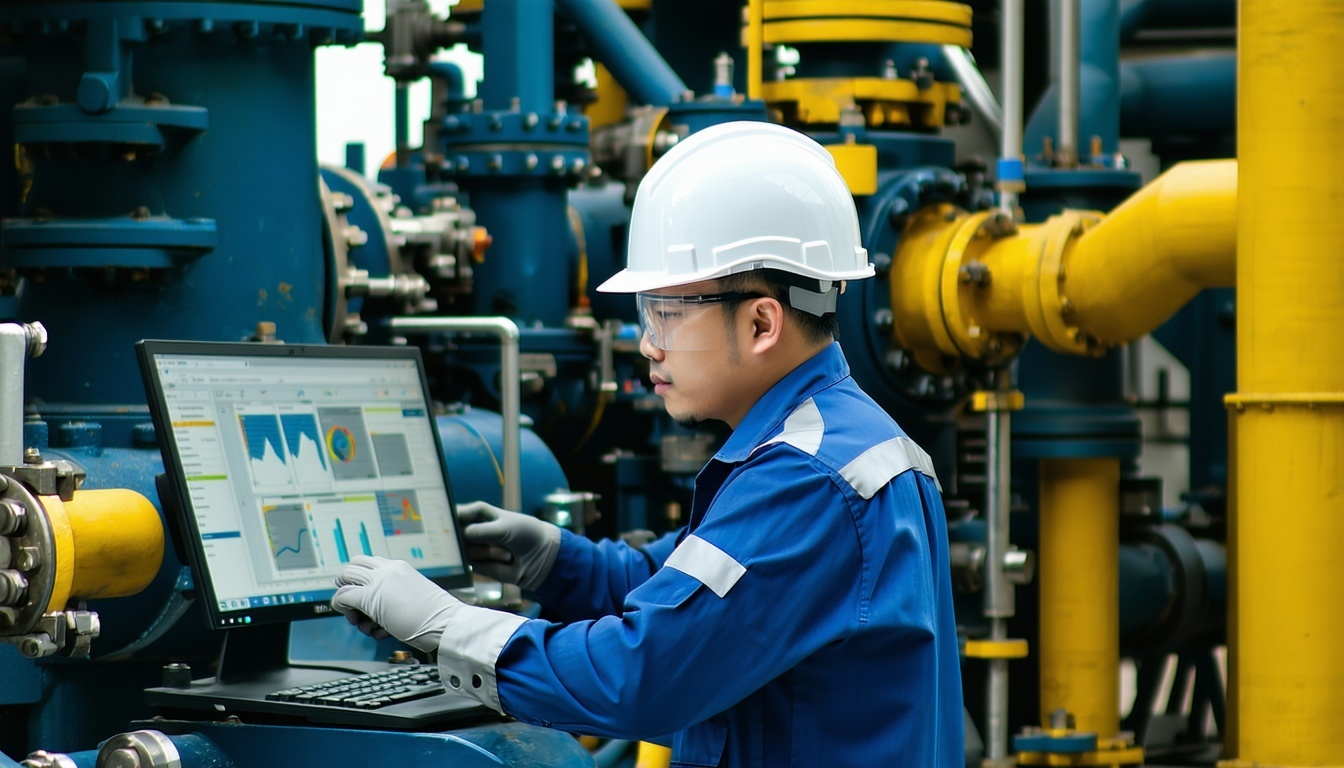 Operator industri memeriksa sistem RO